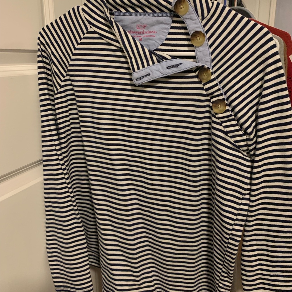 navy striped sweatshirt